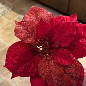Red Holiday Poinsettia Pick - Decorative Floral Accent